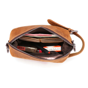Genuine Leather Solid Color <b>Toiletry</b> Bag Rectangle Chocolate Brown Multifunctional for Travel Business Everyday Use - Product Image 3