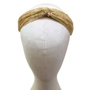 Fascia per capelli con paillettes, elastica, color oro, accessorio moda per donna - Product Image 1
