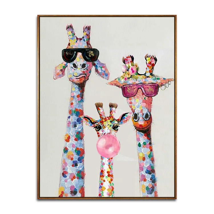 New Desinge Kids Room Decor Hand Painted Zoo Animals wall art Canvas Pop Painting Of Giraffe