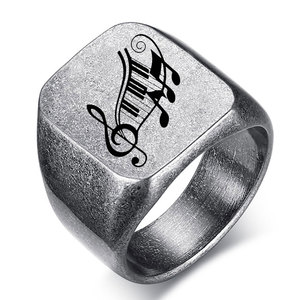 Anillo Cuadrado de Acero Inoxidable para Hombre, 18MM, Grabado Láser con Símbolo Musical, Estilo Retro Punk, Joyería de Regalo - Product Image 5