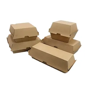 UPENDI kotak kemasan Burger kertas Kraft kotak kemasan lipat sekali pakai ramah lingkungan