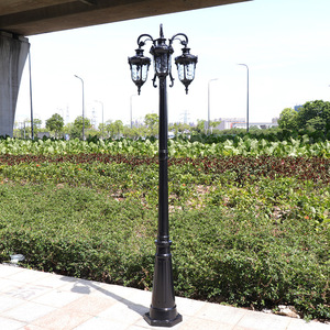 Outdoor Iron Garden <b>Light</b> <b>Post</b> Glass Shades 2700K Warm White A19 Bulb IP54 Non-Detachable AC 220V <b>Solar</b> Powered Motion Sensor - Product Image 5