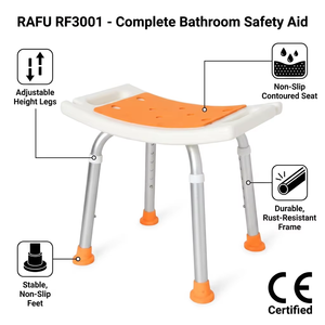 RAFU RF3001 Height-adjustable Bathroom Safety Aid Aluminum Alloy <strong>Shower</strong> <strong>Chair</strong> Bath <strong>Chair</strong> with Seat Cushion for the Elderly - Product Image 5