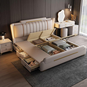 Letto <span class=keywords><strong>Matrimoniale</strong></span> in Legno di Lusso Stile Italiano Moderno e Minimalista, Adatto per Appartamenti e Ville con Stile Elegante - Product Image 2