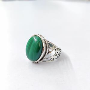 Bague en malachite, argent sterling 925, bague en pierre précieuse, collection artisanale en malachite, bagues fines, bijoux en argent, prix de gros - Product Image 3
