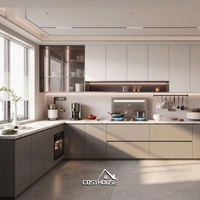 Lemari Dapur Modular Kustom dengan Meja Marmer Set Kabinet Pulau Dapur Modern untuk Vila Apartemen