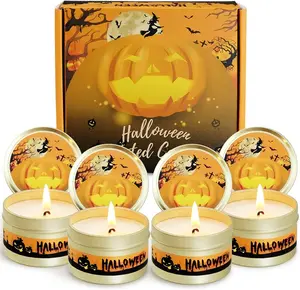 Wholesale Custom Soy Wax Tin Jar Halloween Scented Candles As Friends Family Halloween Decorations Outdoor Gift