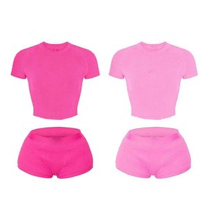 Set Due Pezzi Personalizzati con Logo Ricamato, Top Corto e Leggings Estivi a Costine per Donna, Completi Casual da Casa per Donna - Product Image 1