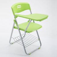 Chaise d'écolier pliable en plastique durable avec tablette d'écriture et panier en filet, empilable, pour la maison, le bureau et l'école - Vente en gros