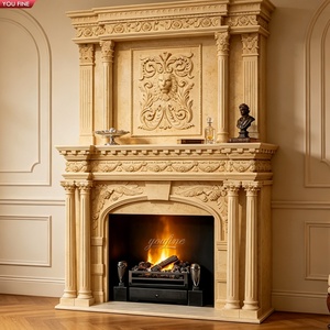 Caminetto in Marmo Beige YOUFINE con Colonne Corinzie e Statue di Aquile e Leoni per Villa di Lusso - Product Image 2