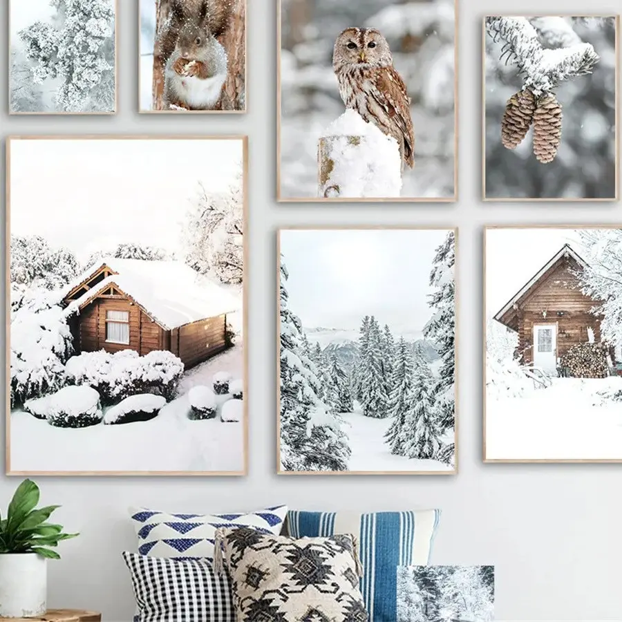 7 pannelli decorazione della parete della casa in bianco e nero neve arte di montagna citazioni motivazionali stampa su tela