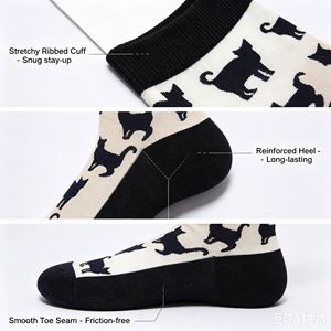 Calcetines de Algodón Suave con Estampado de Gatos para Mujer, Calcetines Casuales de Media Pantorrilla para Uso Diario, Venta al por Mayor y al Detal - Product Image 4