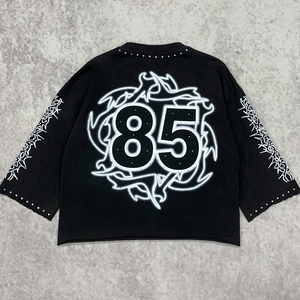 เสื้อยืดคอตตอน 100% ทรงบ็อกซี่ ไหล่ตก พิมพ์ลายดีไซน์เนอร์ประดับเพชร เสื้อยืดแขนยาวลายกราฟิกเนื้อหนาสำหรับฤดูร้อน - Product Image 2