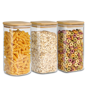 Square Borosilicate Glass Food Storage Jar With <b>Bamboo</b> Lid and Silicone Seal - Product Image 1