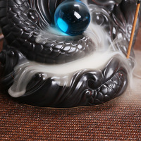 Brûleur d'encens en céramique à reflux en forme de dragon, boule de cristal bleue, élégant fait à la main, pour décor de maison, musc, thé