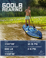 Planche de pêche gonflable portable et pliable E SUP avec 2 porte-cannes et sac à roulettes, planche à pagaie gonflable ultra stable pour la pêche