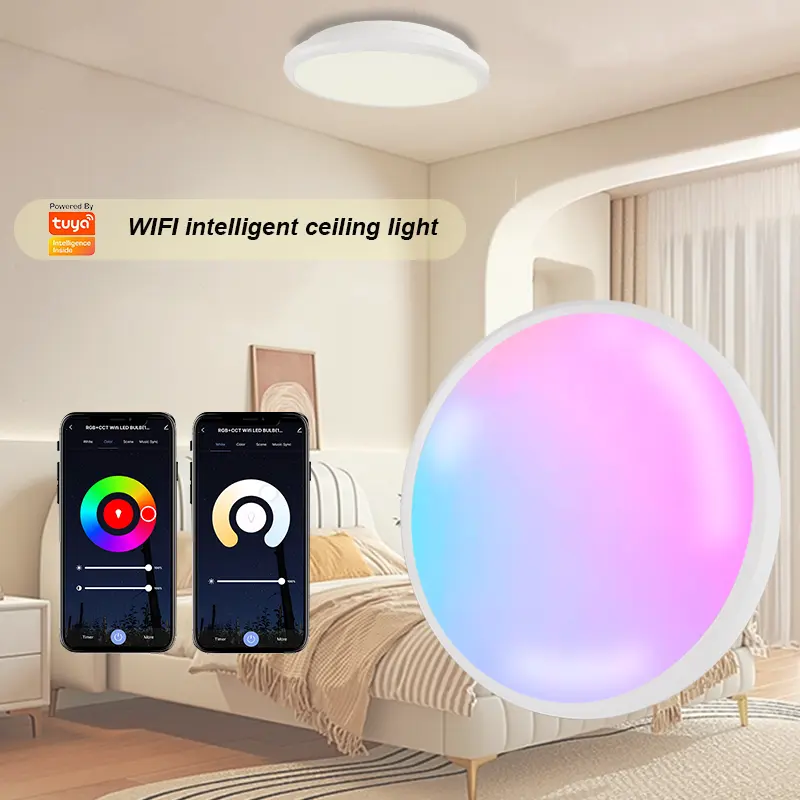 Grosir kustom aplikasi Tuya Dimmable rgb 24WAlexa kontrol suara suasana RGB sinkronisasi musik WiFi pintar lampu langit-langit