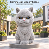 Statue de chat géante en fibre de verre floquée grise, tête interactive mobile, yeux clignotants, queue qui bouge, personnalisable pour la décoration de centres commerciaux, d'hôtels et de boutiques