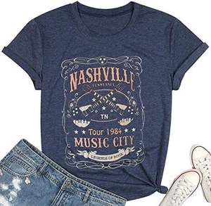 T-shirt pour femme Nashville 100 % coton, imprimé graphique guitare Music City, coupe décontractée oversize, tissu tricoté 220 grammes - Product Image 5
