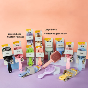 Spazzola Districante per Capelli Ricci con Logo Personalizzato, Pettine Quadrato Curvo con Ventilazione per Massaggio del Cuoio Capelluto, Autopulente - Product Image 1