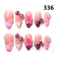 1396-1400 Kuku Palsu Buatan Tangan 10pcs Bahan Press-On Model Almond Desain Ukiran Bunga Kustom Modis Persegi untuk Jari