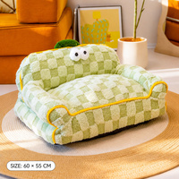Canapé-lit douillet en peluche pour animaux de compagnie, portable, à carreaux verts, avec poignée, grand nid de sommeil d'intérieur pour chats et chiens