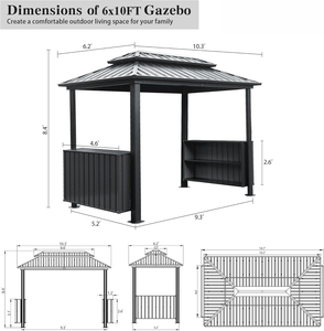 Toldo para Patio <span class=keywords><strong>con</strong></span> Techo Rígido <span class=keywords><strong>de</strong></span> 6x10 Pies <span class=keywords><strong>con</strong></span> 2 Gabinetes <span class=keywords><strong>de</strong></span> Almacenamiento y Ganchos <span class=keywords><strong>de</strong></span> Techo para Jardín o Patio Trasero en Gris - Product Image 6
