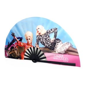 Grand éventail pliant en satin de polyester et bambou, style féerique, écologique, 33 cm, avec impression de logo personnalisé - Product Image 2