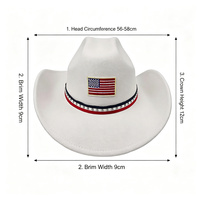 Chapeau de cowboy en feutre blanc en gros, drapeau américain patriotique, chapeaux de fête western pour le 4 juillet