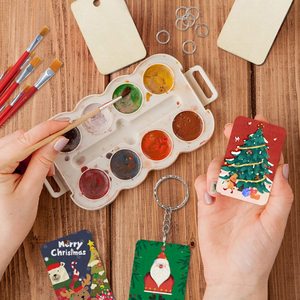 Porte-clés en bois naturel vierge en gros, étiquettes en bois non finies pour le bricolage, l'artisanat, les fêtes de Noël, pendentifs pour clés - Product Image 6