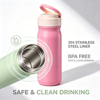 Cangkir Termos Stainless Steel Vakum Berdinding Ganda Portabel Dengan Pegangan Lipat 500ml Cangkir Saku Mini Anti Bocor
