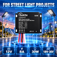 Contrôleur solaire MPPT professionnel Sukite 1230M 12V 8A 30W pour éclairage public, énergie solaire, projet d'éclairage extérieur
