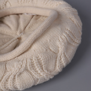 Béret en laine pour femme, bonnet tricoté style coréen, chaud, crème, noir, gris, rouge, beige - Product Image 4