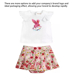 ชุดเดรสผ้าฝ้าย2ชิ้นสำหรับทารกแรกเกิดพร้อมกระโปรงพับและเสื้อยืดแขนสั้นชุดปาร์ตี้ฤดูร้อนตกแต่งลายสัตว์ - Product Image 3