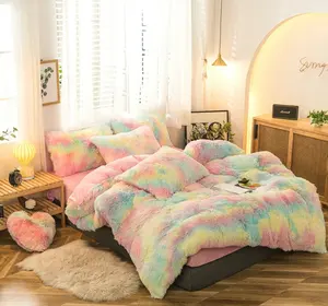 Soft Bed Covers Fluffy Bedding Set Faux Fur Quilt Modern Style Duvet Cover Set Luxury Bedding Sets