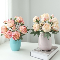 Bouquet de fleurs artificielles en soie haut de gamme, style français, pivoines à bords brûlés, peintes et gaufrées, technique de relief, décoration intérieure