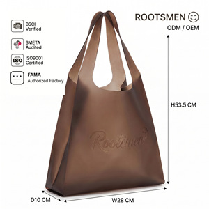 กระเป๋า BSCI Rootsmen สีน้ำตาล ปั๊มโลโก้ TPU กันน้ำ แฟชั่นทันสมัย สำหรับกิจกรรมกลางแจ้ง ชายหาด ยิม ทนทาน สะพายไหล่ เปิดด้านบน - Product Image 1