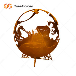 Jardín al aire libre dragón patrón oxidado Corten acero esfera fuego pozo bola redonda al aire libre Animal patrón fuego pozo - Product Image 3