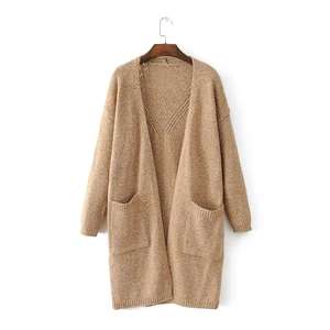 Cárdigan largo de manga larga para <span class=keywords><strong>mujer</strong></span>, suéter tejido con bolsillos, cárdigans para otoño e invierno, 2021 - Product Image 1
