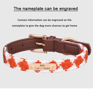 Set di collare e guinzaglio in pelle intrecciata traspirante inciso su misura <span class=keywords><strong>con</strong></span> scritta personalizzata del nome del cucciolo - Product Image 3