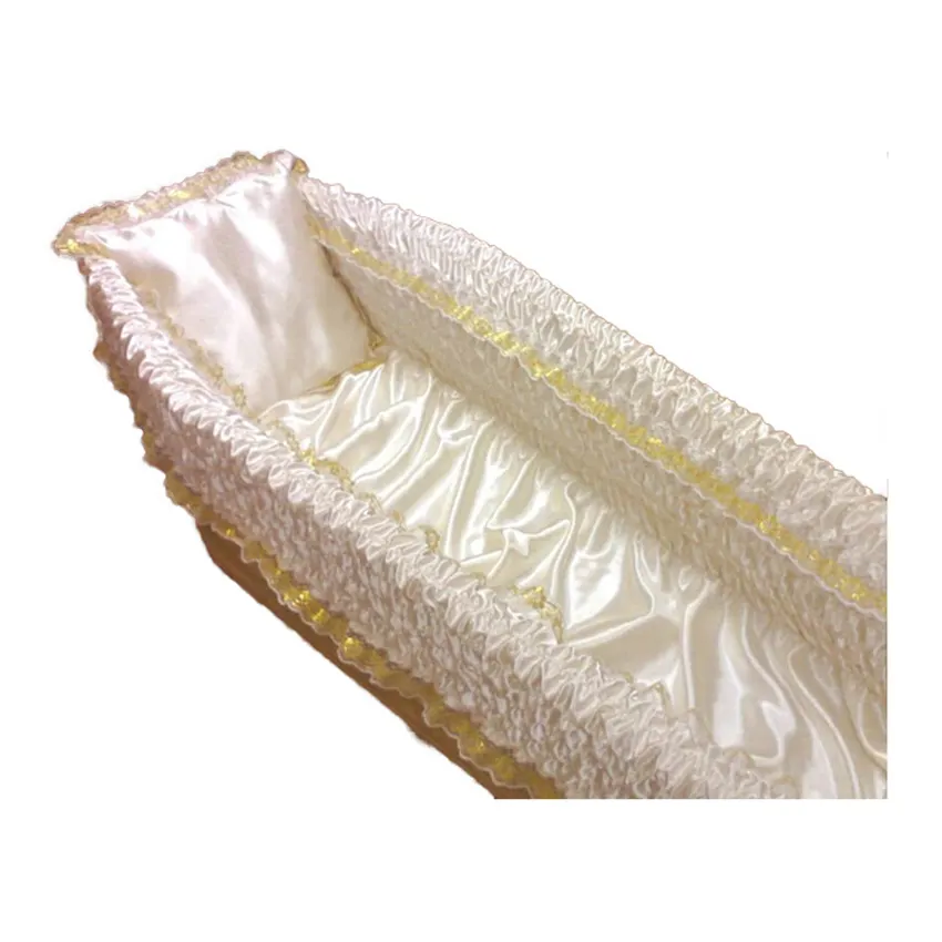 सफेद साटन कपड़े ताबूत के लिए सोने के साथ फीता अस्तर ताबूत