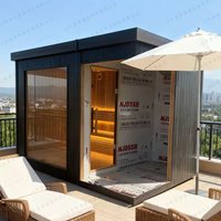 Ruang Sauna Luar Ruangan Mewah Desain Modern untuk 4 Orang, Bak Mandi Uap Kelas Atas untuk Keluarga, Pemanas Listrik, Terbuat dari Kayu Solid Berkualitas