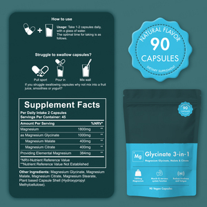 Stok glisinat 3-in-1 magnezyum glisinat, Malate ve sitrat magnezyum takviyesi - Product Image 3