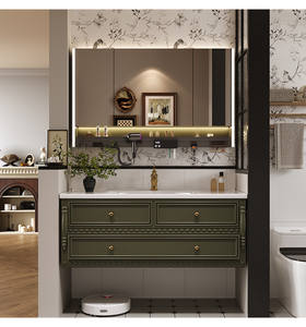 French retro oval mirror bathroom cabinet bathroom intelligent defogging mirror cabinet combination - Product Image 2