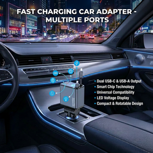 BOOLA K008 Cyberpunk Design Super Fast Charging Car Phone Charger One-Take-Four Dual Telescopic Cable Type-C Ports 12-24