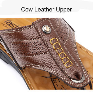 Tongs en cuir personnalisées avec logo Tongs Pantoufles Chaussures Sandales d'extérieur Tongs décontractées pour hommes - Product Image 2