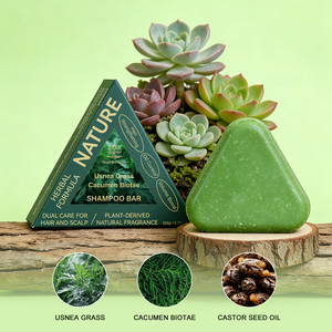 Collection de barres de <span class=keywords><strong>shampoing</strong></span> solides à base de plantes Usnea Grass Cacumen Biotae Triangle, soins capillaires naturels solides, anti-chute de cheveux et soins du cuir chevelu, OEM - Product Image 4