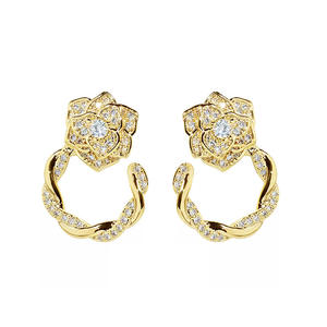 Orecchini Diamantati in Oro 18K Massiccio con Diamanti Naturali Taglio Brillante Rotondo, Gioielli Romantici da Sposa per Donna - Product Image 4