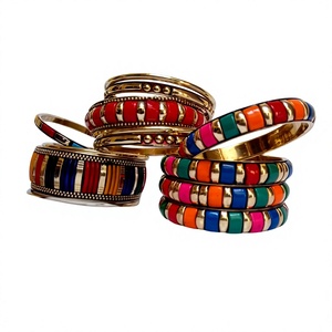 Ensembles de bracelets larges pour femmes, en alliage plaqué or et laiton, avec résine multicolore et incrustation de résine verte géométrique, designs uniques, bijoux - Product Image 6