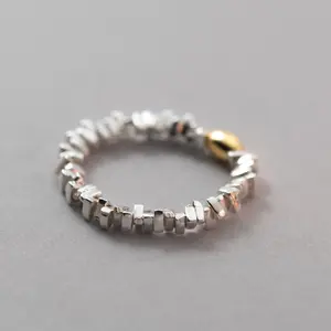 RC1420 Sterling Silver Ring Crushed S925 Sterling Silver Bean Simple And Colorful Irregular Cut Index Finger Ring